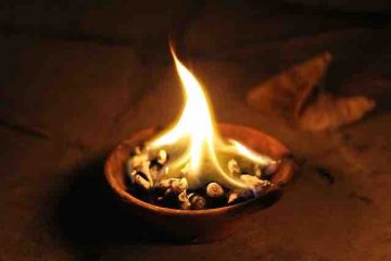 A burning diya used as part of religious ceremonies in Hinduism.
