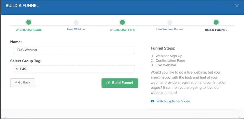 ClickFunnels host webinar build funnel name and group