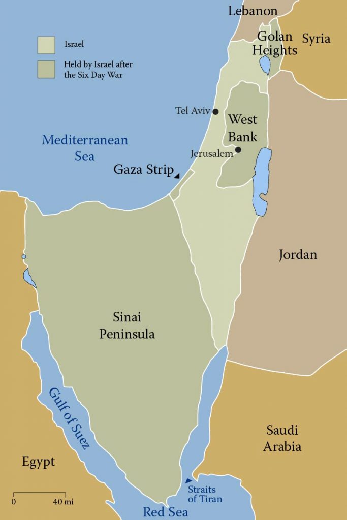 Post Six-Day War Map between Israel and Arab nations