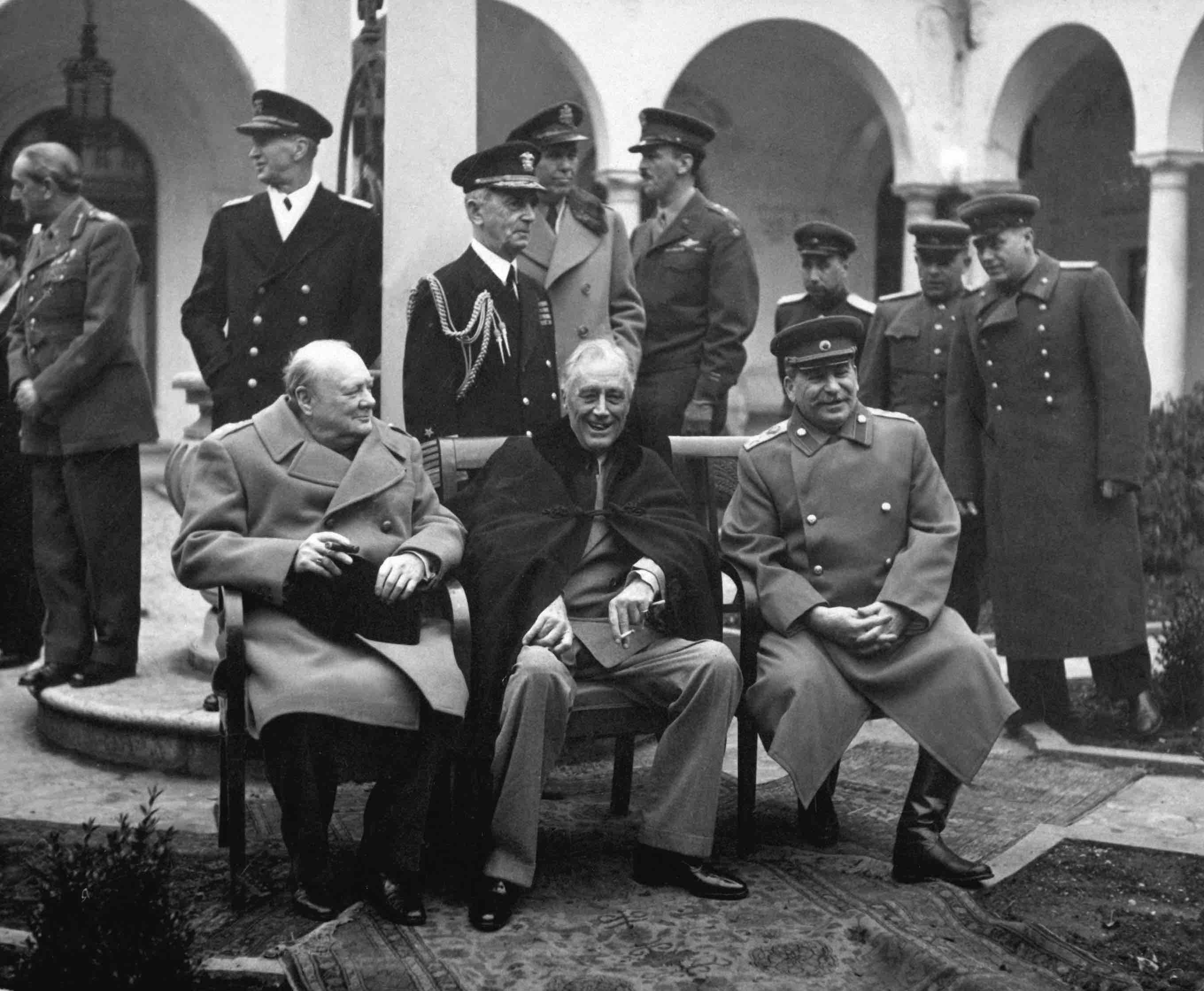 Winston Churchill, Franklin Roosevelt, and Joseph Stalin at Yalta Conference