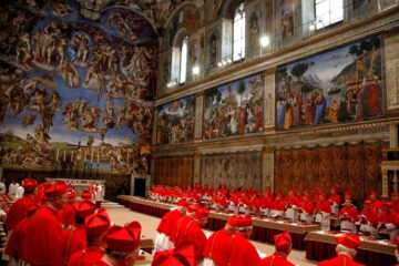College of Cardinals inside the Sistine Chapel as part of the Papal Conclave